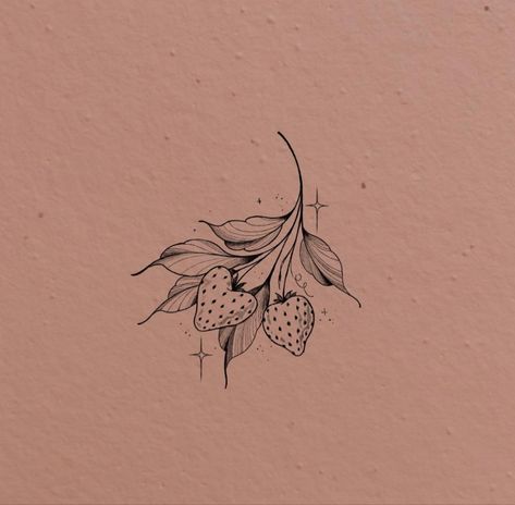 Cottage Core Tattoos Ideas, Strawberry Vines Drawing, Strawberry Tree Tattoo, Strawberry Flash Tattoo, Into The Mystic Tattoo, Fine Line Strawberry Tattoo, Cottage Core Tattoo Ideas, Strawberry Flower Tattoo, Sci Fi Tattoos