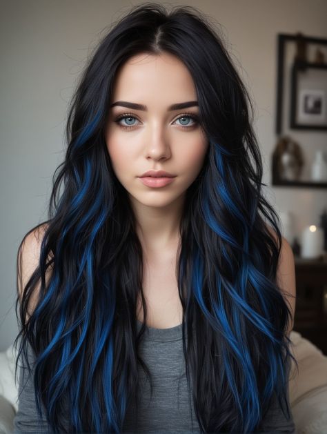 Black To Blue Hair, Dark Hair With Blue, Trendy Hairstyles For Black Women, Hairstyles For Black Women 2023, Black Hair With Blue Highlights, Black And Blue Hair, Blue Hair Ideas, Blue Mermaid Hair, Blue Hair Extensions