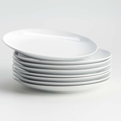 White Dinnerware | Crate and Barrel Plates And Bowls Set White, Home Utensils, White Salad, Dinner Ware, Weekday Meals, White Dinnerware, White Dinner Plates, Patterned Plates, Kitchen Things