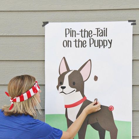 Puppy Party Games, Puppy Adoption Party, Puppy Adoption Birthday Party, Dog Party Games, Pet Adoption Birthday Party, Dog Party Decorations, Pet Adoption Party, Dog Themed Birthday Party, Pin The Tail