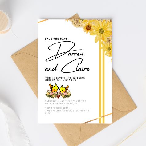 Anime Wedding Invitations, Pokemon Wedding Invitations, Pokemon Wedding Theme, Pikachu Wedding, Pokemon Wedding Ideas, Pokemon Wedding, Pokemon Invitations, Wedding Invitation Canva, Stationary Ideas