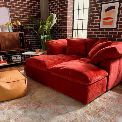 Joybird - It’s good to be home. Create a space that brings... Red Couch Living Room, Orange Couch, Red Couch, Red Sofa, Apartment Decor Inspiration, Aesthetic Rooms, House Things, Eclectic Home, Daybed