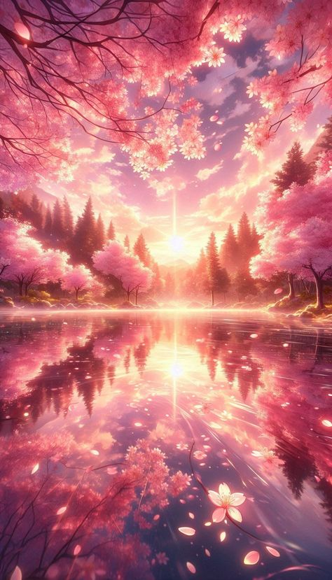 Pink petals on the surface of the serene lake, with vibrant cherry blossoms swinging in the gentle breeze. Discover a moment of peace in this breathtaking 4K anime wallpaper #animeart #springvibes #cherryblossom #lakescapes #4Kwallpapers #japanesestyle #naturereflections Rainbow Wallpaper Backgrounds, Really Cool Wallpapers, Cherry Blossom Wallpaper, Blue Butterfly Wallpaper, Artistic Wallpaper, Dreamy Artwork, Beautiful Angels Pictures, Trippy Wallpaper, Pretty Backgrounds