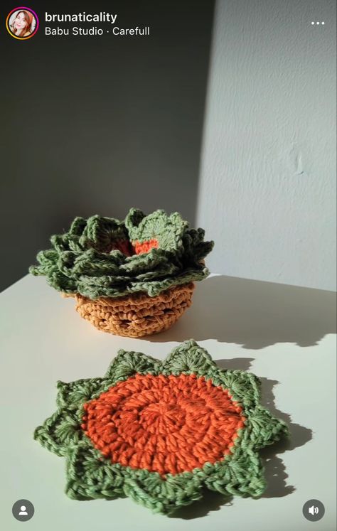 Crochet Pattern For Coasters, Coaster Basket Crochet, Sierra Plant Coaster Crochet, Succulent Plant Pot Coaster Set Crochet Pattern, Crochet Potted Plant Coaster, Succulent Coaster Crochet Pattern Free, Crocheted Succulent Coasters, Crochet Plant Coaster With Pot, Crochet Terra Cotta Pot Pattern