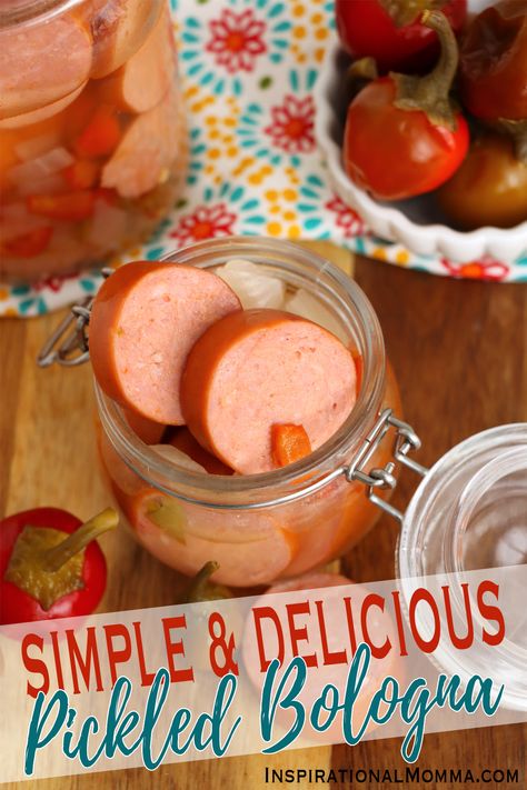 Pickled bologna is an easy recipe filled with the smoked, tangy, and zesty flavors of bologna, pickled peppers, and onions. #pickledbologna #pickledbolognarecipe #easypickledbologna Pickled Bologna, Hot Bologna Recipe, Picked Bologna, Diy Bologna Recipe, Hot Pickled Bologna Recipe, Pickled Baloney, Smoked Blooming Bologna, Pickled Bologna Recipe, Pickled Sausage