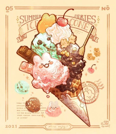 Cute Ice Cream Illustration, How To Draw Ice Cream, Ice Cream Drawings, Ice Cream Anime, Ice Cream Cone Art, Ice Cream Cone Drawing, Beautiful Ice Cream, Ice Cream Drawing, Ghibli Background