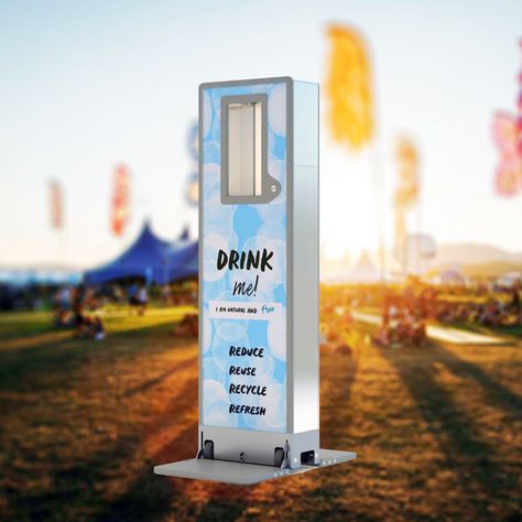 We are thrilled to announce that we have a new portable bottle refill station about to be launched.⠀ ⠀ The Aquafil Eventa!⠀ ⠀ Compact and robust, the 1300mm high Aquafil Eventa portable bottle refill station with optional drinking fountain is an economical solution designed specifically for the community events space.⠀  #aquafil #h2o #water #drinkingfountain #waterbottlerefillstation #keephydrated #drinikingwater #publicuseproducts #aquafileventa #civiq #CIVIQAus Water Refilling Station Design, Sunscreen Station, Water Dispenser Design, H2o Water, Vending Machine Design, Refill Station, Drinking Water Fountain, Wine Bottle Stand, Water Factory