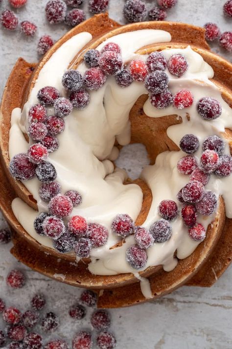 Christmas Cranberry Pound Cake - A Red Spatula Little Debbie Christmas Tree Cheesecake, Christmas Cranberry Pound Cake, Christmas Tree Cheesecake, Cranberry Syrup Recipe, Orange Cream Cheese Icing, Cranberry Pound Cake, Cranberry Orange Pound Cake, Cranberry Orange Bundt Cake, Moist Spice Cake