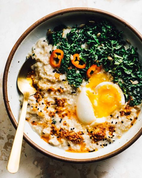 Miso Oatmeal, Roasted Kabocha Squash, Oat Recipes, Savory Oatmeal, Sauteed Kale, Kimchi Recipe, Gluten Free Oatmeal, Gluten Free Recipes For Breakfast, Sourdough Bread Recipe