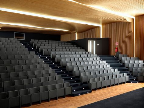 Audit is an auditorium seat that represents ergonomics and comfort. With its different finishes and models, it can be adapted to lineal or curved layouts according to its use. #actiu #furniture #auditorium #seating Soft Seating Office, Auditorium Architecture, Modern Theatre, Auditorium Design, Office Dividers, Auditorium Seating, Lecture Theatre, Multipurpose Hall, Theatre Interior