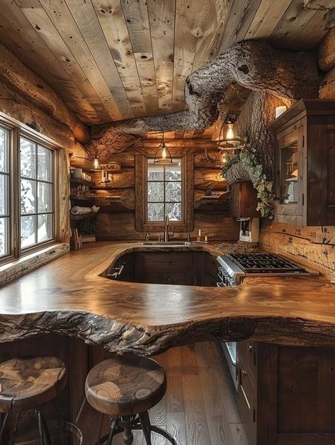 Log Cabin Kitchen Ideas, Log Cabin Kitchens, Log Cabin Kitchen, Cabin Homes Interior, Log Home Kitchen, Log Home Interior, Cabin Style Homes, Cabin Interior Design, Log Cabin Living