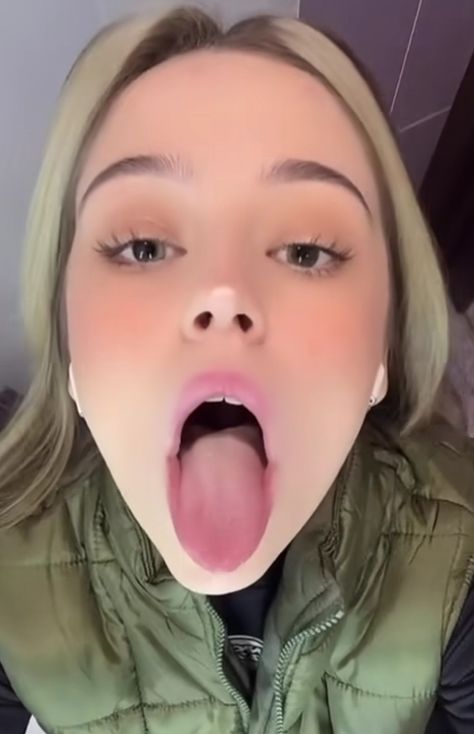 Girl Sticking Tounge, Open Mouth With Tongue Out, Long Tongue Out Aesthetic, Open Mouthed Girl, Girl Sticking Out Her Tounge, Tounge Sticking Out Pose, Tounge Out Eyes Rolled Back, Mouth Open Pose, Tounge Out Face Drool