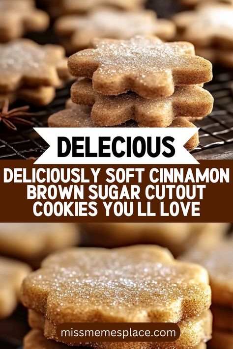 Indulge in the deliciousness of these Soft Cinnamon Brown Sugar Cutout Cookies! Ideal for any occasion, these cookies blend the rich flavors of brown sugar and aromatic cinnamon, creating a delightful treat that everyone will adore. Easy to make and fun to decorate, this recipe is perfect for both novice and experienced bakers. Get ready to fill your kitchen with the wonderful scent of baking cookies, and enjoy a delightful snack that’s sure to satisfy your sweet cravings! Cookie Recipe To Decorate, Cinnamon Brown Sugar Cutout Cookies, Brown Butter Cutout Cookies, Snacks That Go With Coffee, Cinnamon Sugar Cookies Cut Out, Brown Sugar Cut Out Cookies, Cinnamon Thumbprint Cookies, Christmas Cinnamon Cookies, Brown Sugar Cutout Cookies