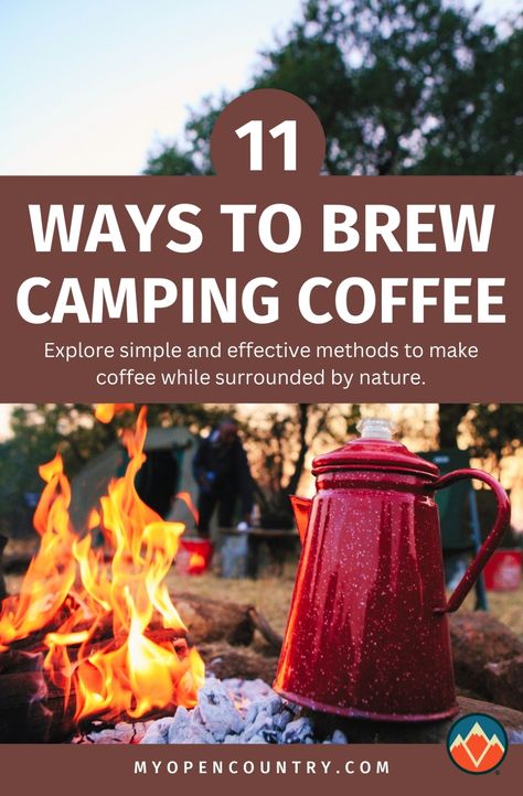 Explore simple and effective methods to make coffee while surrounded by nature. This pin includes easy recipes and tips on choosing the right gear to brew hot, comforting coffee, enhancing your camping mornings effortlessly. Whether you're using a percolator, a portable coffee maker, or improvising, we have all the instructions you need. | Learn more about Camping Drinks Coffee While Camping, Camping Coffee Maker, Camping Drinks, Camping Menu, Ways To Make Coffee, Camping Products, Portable Coffee Maker, Camping Breakfast, Camping Inspiration