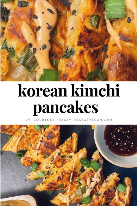 Discover the flavors of Vegan Korean Kimchi Pancakes 😋🥞! This dish will make you fall in love with Korean cuisine, all while staying vegan. 🌱 Don't miss out - get the full recipe now! 👉 Korean Vegetarian Recipes, Korean Vegetarian, Kimchi Pancakes, Kimchi Pancake, Vegan Kimchi, Korean Kimchi, Vegan Asian Recipes, Teriyaki Tofu, Kimchi Recipe