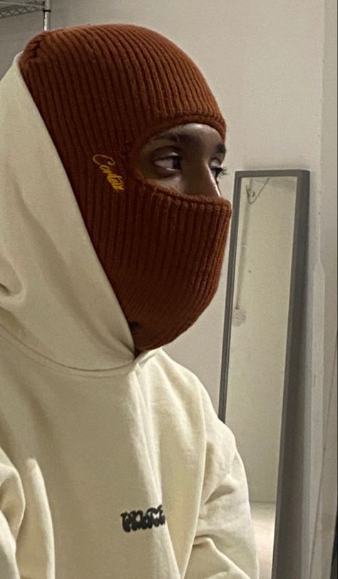 Ski Mask Streetwear, Ski Mask Ideas, Ski Mask Outfit, Colorful Balaclava, Ski Mask Design, Balaclava Outfit, Ski Mask Fashion, Crtz Rtw, Hat Outfit Men