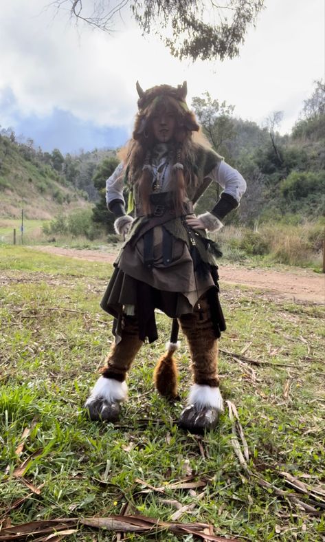 Fawn Ren Faire, Therian Halloween Costumes, Goat Hybrid Oc, Reindeer Fursuit, Cow Hybrid Oc, Highland Cow Costume, Cow Fursuit, Fawn Oc, Cow Hybrid