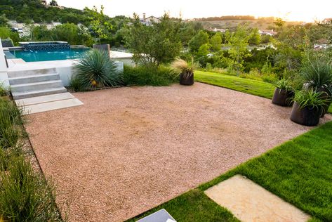 Decomposed Granite Backyard, Decomposed Granite Patio, Desert Backyard, Zoysia Grass, Crushed Granite, Contemporary Backyard, Eden Design, Garden Rock Border, Gravel Landscaping