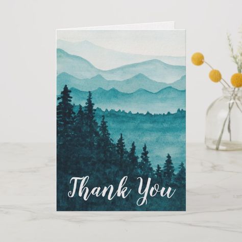 Thank you card with water color mountain landscape #Ad , #affiliate, #color#mountain#landscape#Shop Hand Lettered Thank You Cards, Hand Lettering Thank You Card, Thank You Notes Watercolor, Thank You Masculine Card, Mountain Thank You Card, Sympathy Cards Handmade, Watercolor Birthday Cards, Handmade Thank You Cards, Nature Card