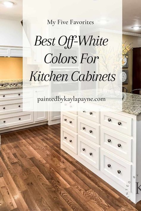 Off-white paint accomplishes the same goal as white but in a softer way. Check out my favorite off-white paint colors for kitchen cabinets! #paintedbykaylapayne #offwhitepaint #offwhitekitchencabinets #whitekitchencabinets Paint Colors For Kitchen Cabinets, White Kitchen Ideas Modern, Colors For Kitchen Cabinets, Paint Colors For Kitchen, Off White Kitchen Cabinets, White Kitchen Paint, Antique White Kitchen Cabinets, Antique White Cabinets, White Kitchen Ideas