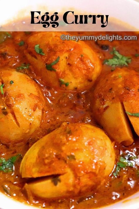 Close-up of dhaba style egg curry. Indian Egg Curry, Egg Recipes Indian, Egg Gravy, Egg Curry Recipe, Boiled Egg Recipes, Spicy Eggs, Tandoori Roti, Jeera Rice, Egg Curry