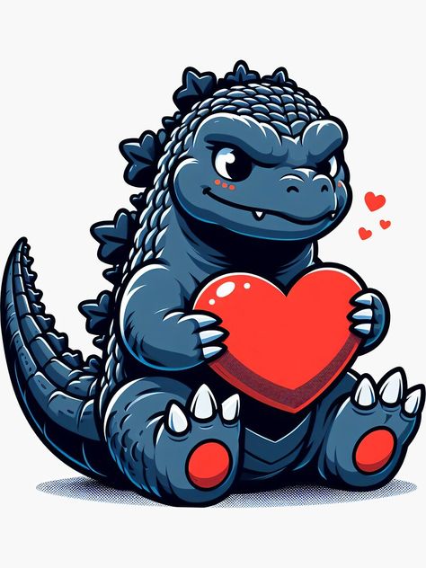 adorable godzilla sticker Godzilla Cartoon, Godzilla Valentines, Baby Godzilla, Cute Godzilla, Godzilla Cute, Godzilla Drawing Cute, Chibi Godzilla, Godzilla Art, Godzilla Drawing