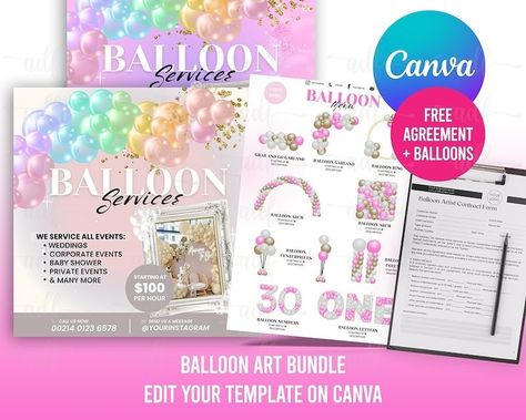 Unleash Your Creativity with Our Balloon Artist Bundle! 🎈✨ With Over 100 Garlands, Balloons, and Confetti, You’ll Have Everything You Need to Elevate Your Balloon Business to New Heights. Plus, Our Bundle Includes an Editable Balloon Menu, 2 Editable Canva Instagram and Story Flyers, Perfect for Promoting Your Creations and Attracting More Clients. #balloonart #balloonartist #balloonarch #balloonstylist Balloon Menu Template, Diy Balloon Arch, Balloon Business, Balloon Template, Balloon Artist, Planning Business, Purple Balloons, Diy Balloon, Marquee Lights