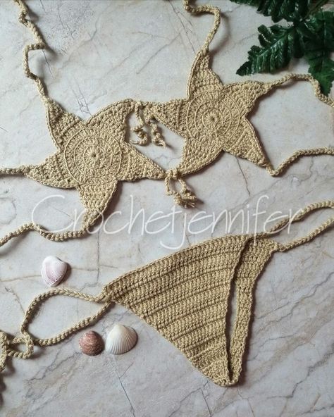 Star Bathing Suit, Crochet Bathsuit, Top Tejidos A Crochet, Crochet Starfish, Diy Corset, Diy Earrings Easy, Crochet Bathing Suits, Crochet Swimwear, Crochet Stars