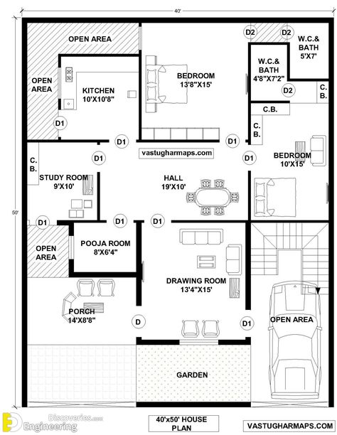 40x50 House Plans Layout, 40x50 House Plans, Jay Ram, 20x30 House Plans, House Structure Design, North Facing House, 30x40 House Plans, Narrow House Plans, 2bhk House Plan