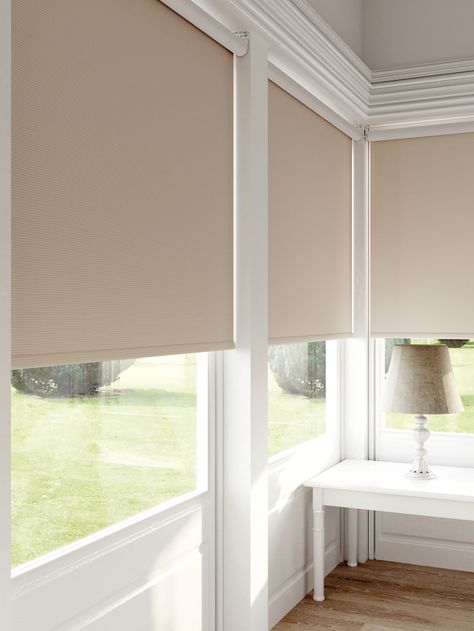 This sand coloured nude blind is of high quality without drawing too much attention in the room.  #rollerblind #neutralhomedecor #homedecor #nudehomedecor Contemporary Roller Blinds, Roman Blinds Bedroom, Modern Roller Blinds, Blinds For French Doors, Blinds Inspiration, Bali Blinds, Window Roller Shades, Modern Blinds, Living Room Blinds