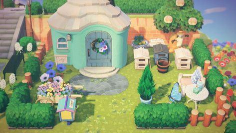 Acnh Sherb Yard, Acnh Villager Yard Ideas, Acnh Villager Yard, Tiny Library, Animal Crossing Inspiration, Animal Crossing Villagers, Pixel Games, New Animal Crossing, Acnh Ideas