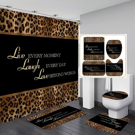 Leopard Bathroom, Modern Black Bathroom, Black Bathroom Decor, Cool Shower Curtains, Toilet Rug, Wildlife Safari, Modern Bathroom Decor, Shower Curtain Set, Shower Curtain Hooks