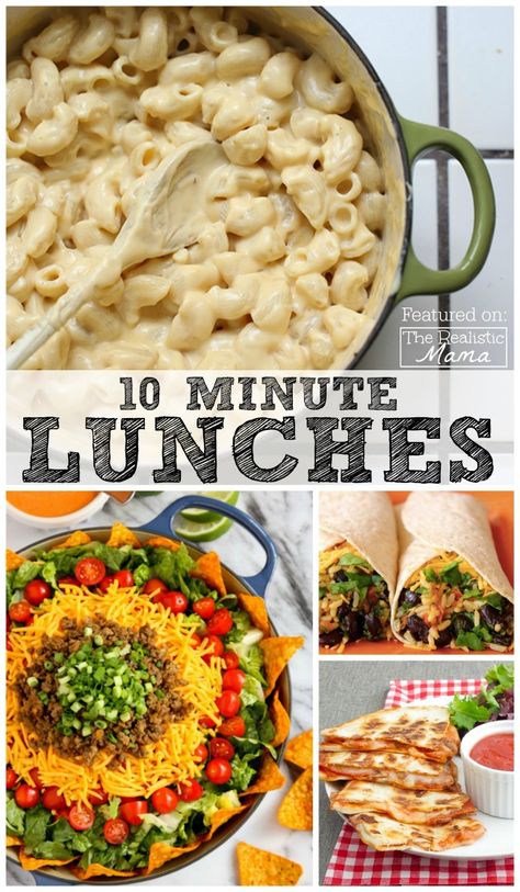 Needing inspiration? These delicious lunch ideas take 10minutes or less to prepare! Tons of ideas including: Pizza Quesadilla, Taco Salad, Mac & Cheese, Spinach & Bean Burrito, Mini Grilled Cheese, and more! Quesadilla Taco, Mini Grilled Cheese, Lunches Healthy, Pizza Quesadilla, Bean Burrito, Quick Lunch Recipes, Cheese Spinach, Ideas Lunch, Meals Easy