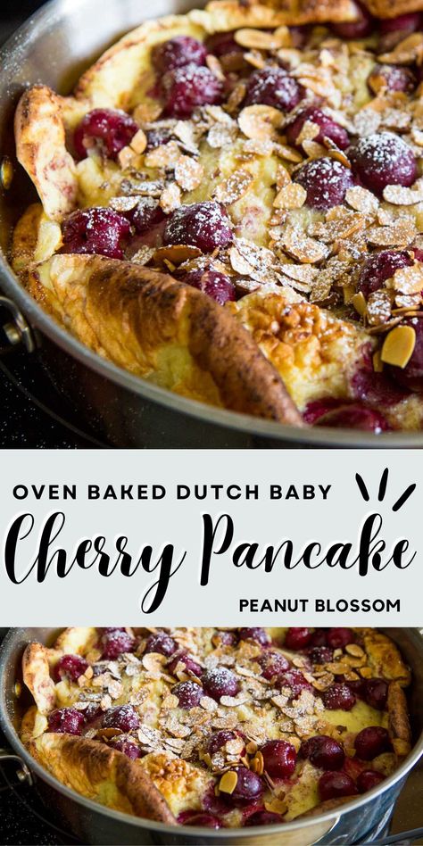 Cherry Pancake with Almonds Easy Toddler Snacks, Fresh Cherry Recipes, Clean Desserts, Make Ahead Breakfast Casserole, Brunch Bread, Cherry Recipes, Easy Meals For Kids, Dutch Baby, Fruit Dessert