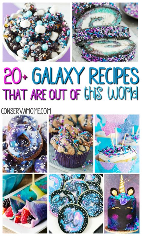 Galaxy Recipes are both delicious and mesmerizing . Check out 20+ Galaxy Recipes that Are Out of this World that are gorgeous yet delicious!  #galaxyrecipes Galaxy Birthday Food Ideas, Out Of This World Desserts, Galaxy Birthday Party Food, Out Of This World Decorations, Galaxy Themed Food, Galaxy Recipes, Galaxy Party Food, Space Party Food Ideas, Magical Desserts