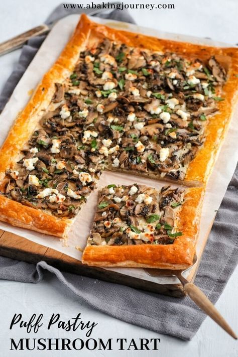 This easy Puffed Pastry Mushroom Tart makes the most delicious appetizer, entree, side or light main dish. Super quick and easy to make, this savory puff pastry recipe can also be enjoyed for breakfast and brunch. The vegetarian savory tart with mushroom, goats cheese, shallots, garlic and parsley is the kind of crowd-pleasing party appetizers everyone will loves and want more of! Just as easy to make as a mushroom galette, it's a recipe you need to try asap! Puff Pastry Recipes Savory, Savory Puff Pastry, Mushroom Tart, Easy Puff, Puff Pastry Tart, Easy Puff Pastry, Savory Pastry, Savory Tart, Pastry Tart