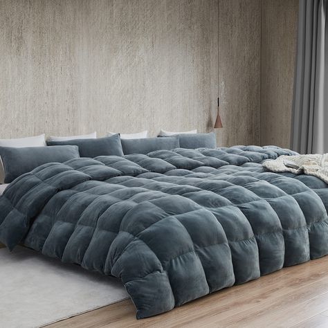 PRICES MAY VARY. Size: King Comforter - 112"W x 98"L, (2) King Shams - 20" x 36" - Weight approx. 31 lbs Material: Cuddly Puppy Plush - 180GSM in Moss Gray Construction: Ultra Thick 1400GSM Down Alternative - Our THICKEST Comforter Ever! Important Information: It can't be overstated just how thick each square of this luxury plush comforter truly is! Such next level comfort feels like laying on a soft cloud covered in a mound of plump puppies. Care Instructions: Machine Washable - Gentle Cycle / Alaskan King Bed, Oversized King Comforter, Gray Comforter, Plush Comforter, Down Comforters, King Comforter Sets, Pillow Top Mattress, Queen Comforter Sets, Queen Comforter