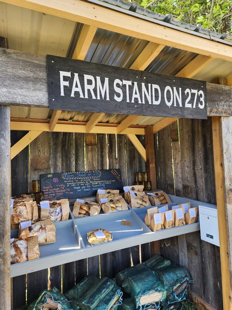 The cutest little farm stand just outside of Lacombe!! Farm Stand on 273 thanks for the yummy bread and eggs!! Farm Stand Products, Bread Stand Display, Farmstand Aesthetic, Roadside Bread Stand, Mini Farm Stand, Diy Farmstand Ideas, Egg Farm Stand, Food Stand Ideas, Self Serve Farm Stand