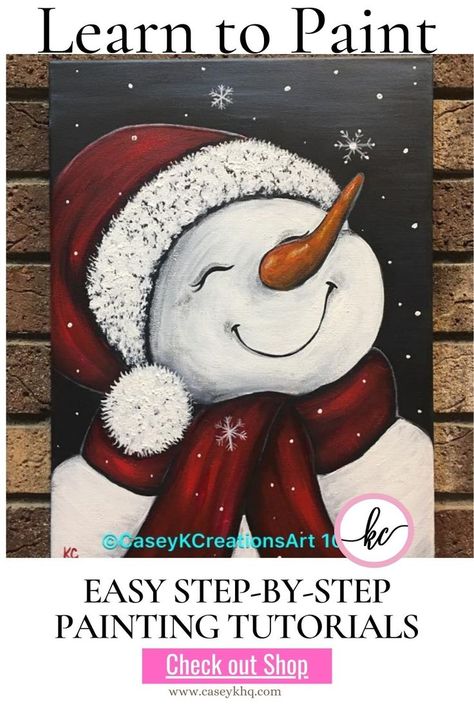 Easy Step By Step Painting, Santa Paintings, Snowman Crafts Diy, Painting Lesson, Christmas Canvas Art, Christmas Paintings On Canvas, Canvas For Beginners, Holiday Painting, Snowman Painting