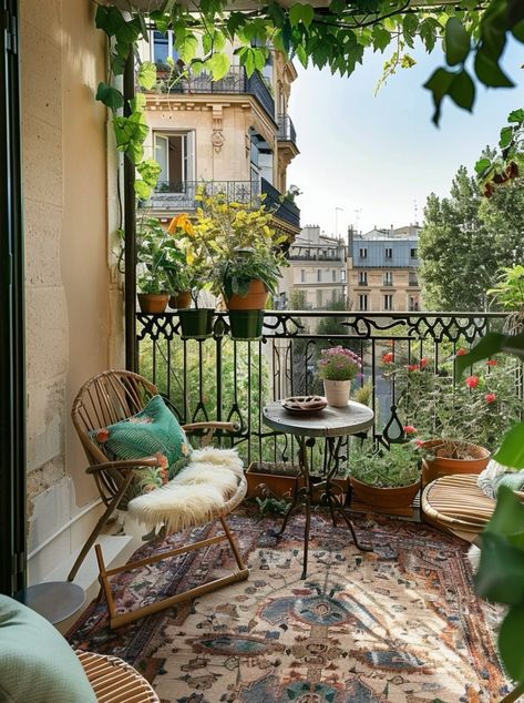 City Balcony Ideas, Closed Balcony Ideas, Large Balcony Ideas, Paris Townhouse, Front Porch Landscape, Parisian Balcony, Paris Garden, Bedroom Mural, French Balcony