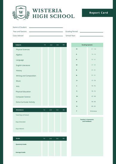 High School Report Card Template (7) | PROFESSIONAL TEMPLATES High School Report Card Template, School Report Card Template, Teacher Comments, School Report Card, Progress Report Template, Report Card Template, School Id, Id Card Template, Student Information