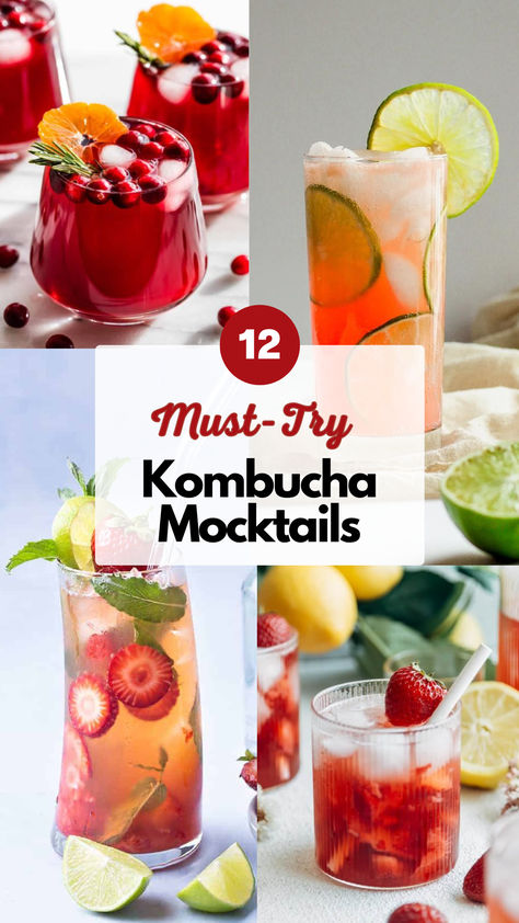 Kombucha Mocktails Kombucha Mixed Drink, Kombucha Mocktails Non Alcoholic, Kombucha Drink Recipes, Herbal Mocktails, Alcohol Free Drink Recipes, Traditional Cocktails, Kombucha Mocktail, Mock Cocktails, Best Kombucha