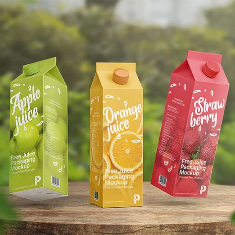 Fruit Juice Brands, Fruit Juice Packaging, Juice Carton, Package Mockup, Carton Design, Free Packaging Mockup, Juice Branding, Drinks Packaging Design, Bottle Design Packaging