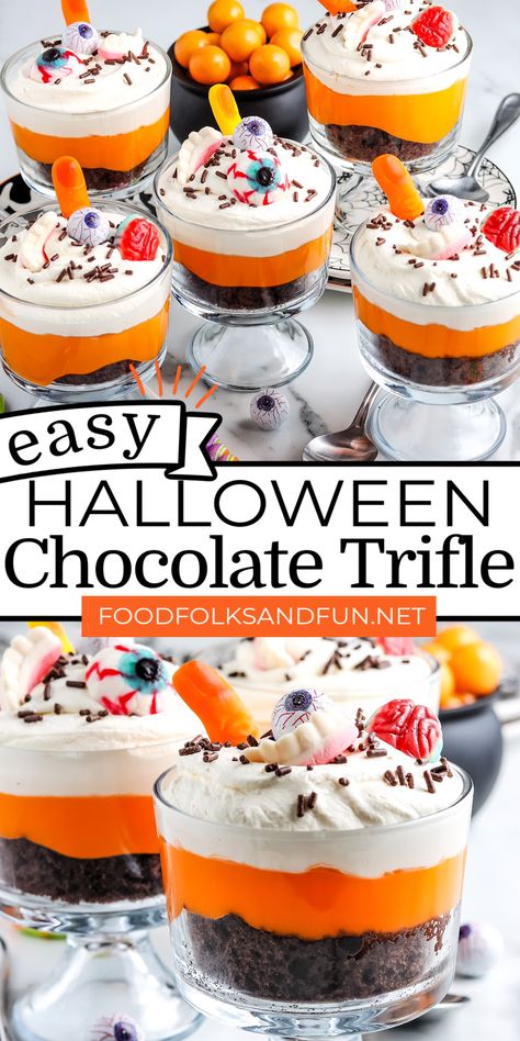 Chocolate Trifle Recipe, Halloween Deserts, Halloween Candies, Mix Chocolate, Chocolate Trifle, Fun Halloween Food, Halloween Food Treats, Easy Halloween Food, Trifle Desserts