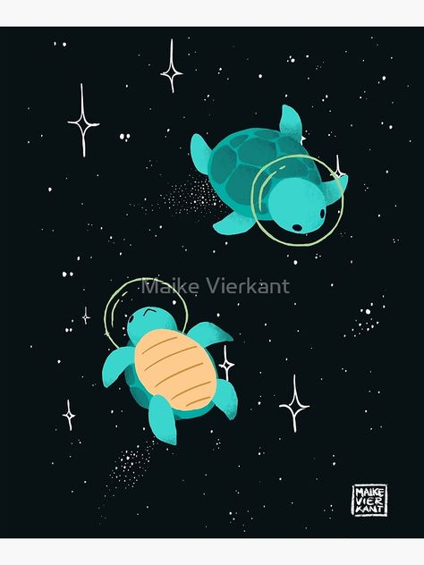 "Space Turtles" Mounted Print by Vierkant | Redbubble Cute Turtle Painting, Turtle Painting Easy, Space Painting Easy, Space Painting Acrylic, Space Turtle, Planet Painting, Hippie Painting, Small Canvas Paintings, Space Painting