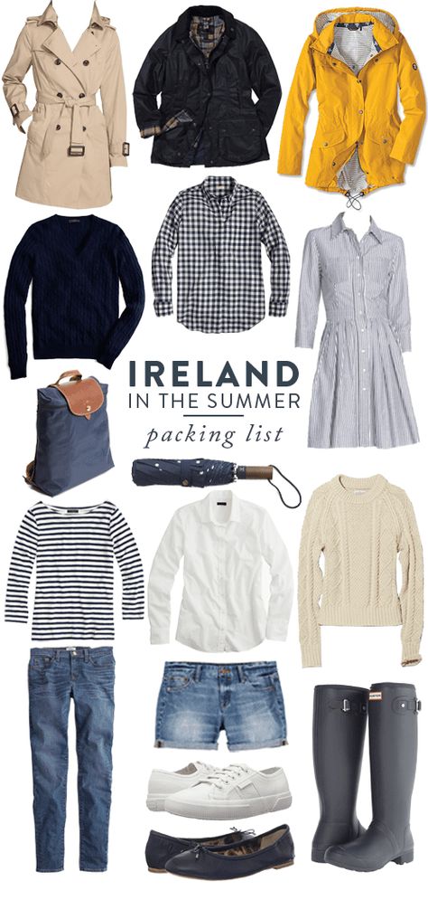 Packing for Ireland in the Summer - CARLY Packing For Ireland, Travel Outfit Summer Airport, Summer Packing List, Carly The Prepster, Summer Packing Lists, Raincoat Outfit, Summer Packing, Packing Hacks, Ireland Vacation