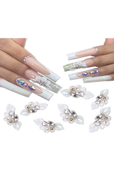 10 PCS 3D Nail Charms Flower Nail Art Charms with 24 PCS Nail Patches and Glue,Rhinestones for Nail Pearls Crystals Design Nail Art Decorations Nail Jewels Accessories DIY Acrylic Nail Supplie Nail Pearls, Crystals Design, 3d Nail Charms, Nail Art 3d, Nail Gems, 3d Flower Nails, Nail Art Charms, Diy Acrylic Nails, Nail Art Jewelry