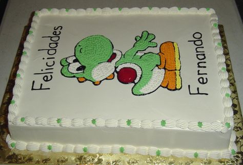 pastel Yoshi de Mario Bros Mario Birthday Cake, Mario Birthday, Mario Bros, Super Mario, Fondant, Mario, Birthday Cake, Pastel, Cake