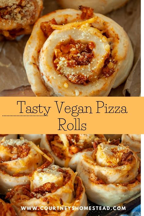 Vegan Pizza Rolls - Courtney's Homestead Vegan Pizza Rolls Recipes, Vegan Game Day Food, Vegan Kids Party Food, Vegan Crescent Roll Recipes, Wholefood Plantbased Recipes, Vegan Savory Snacks, Vegan Pepperoni Pizza, Vegan Pizza Rolls, Vegan Snacks On The Go