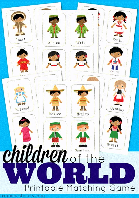 Exploring world cultures with your child allows them to build an appreciation for the world around them and the people in it.  This printable Children of the World matching game is a great place to start! Printable Matching Game, Diversity Activities, Multicultural Activities, World Printable, Around The World Theme, Harmony Day, Homeschool Geography, Kids Around The World, Game For Kids